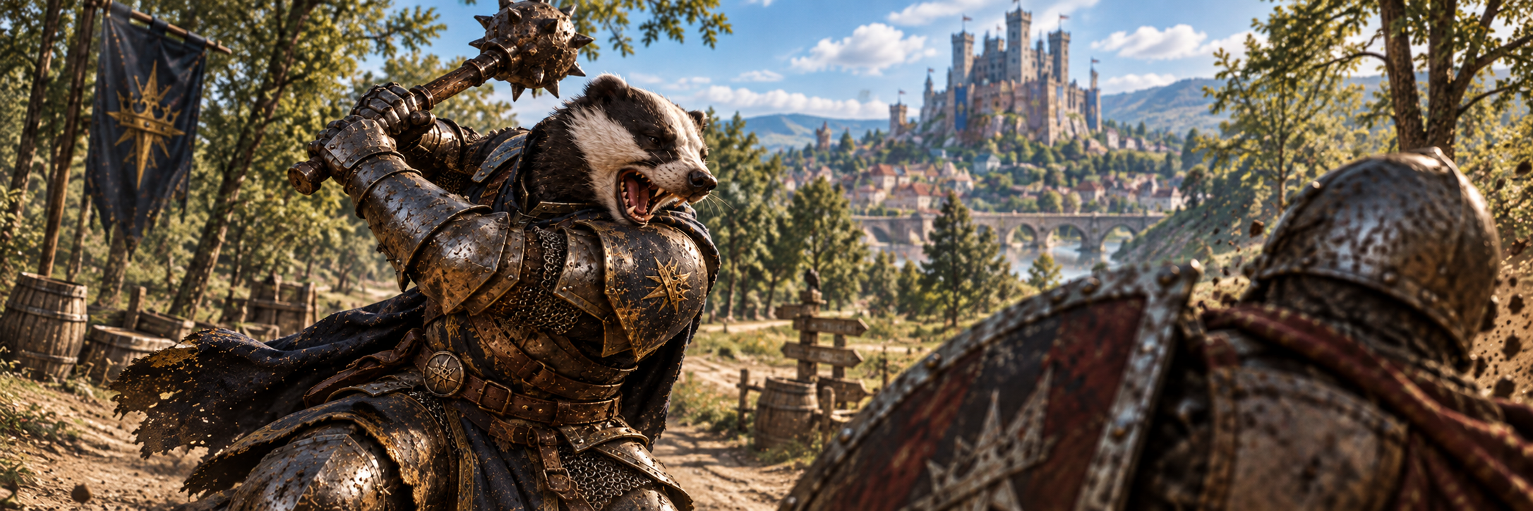 Brad the badger standing ready for battle